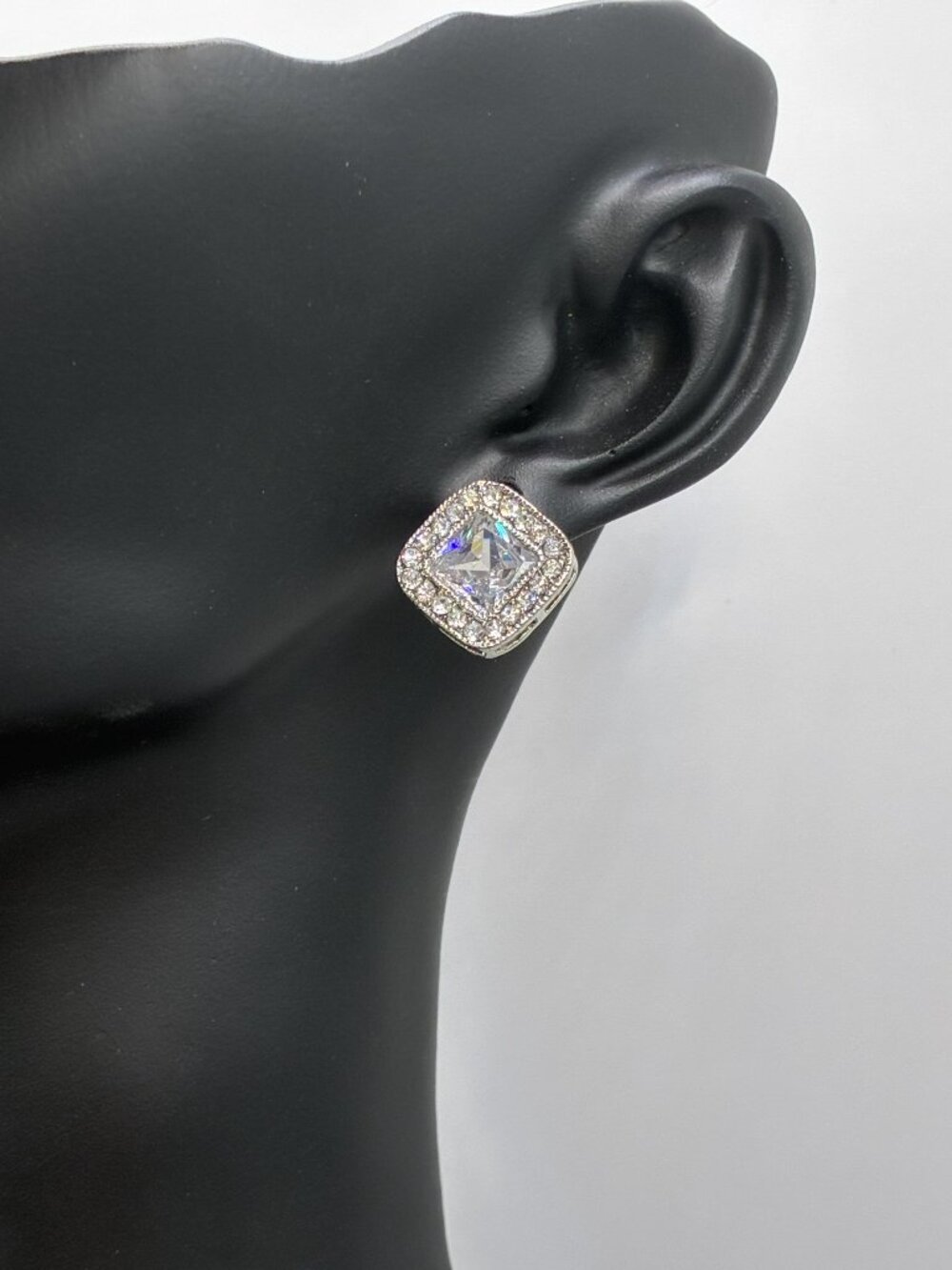 0.5" Square Silver Diamond Studs